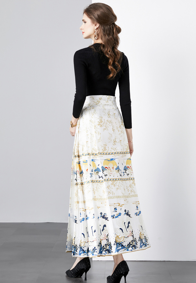 Fashionable casual printed top and skirt suit A110613