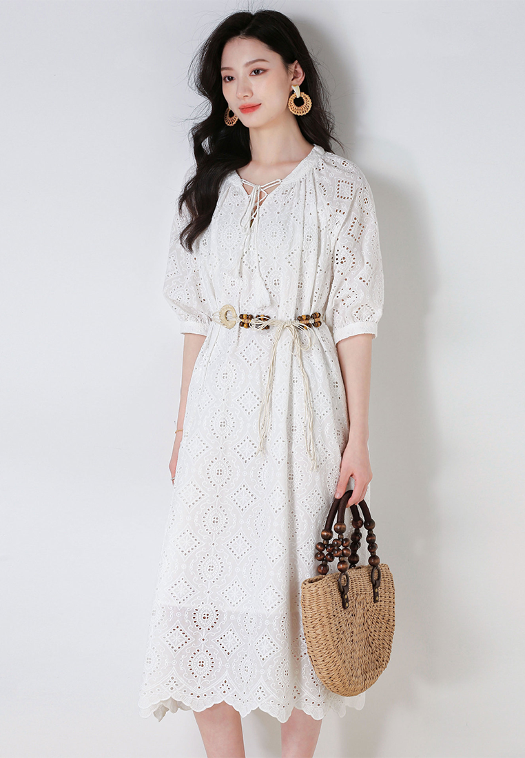 Summer hollow embroidery bohemian holiday style dress CA25052913W