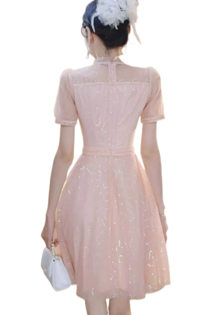 New temperament mesh pink dress CA25031213PI