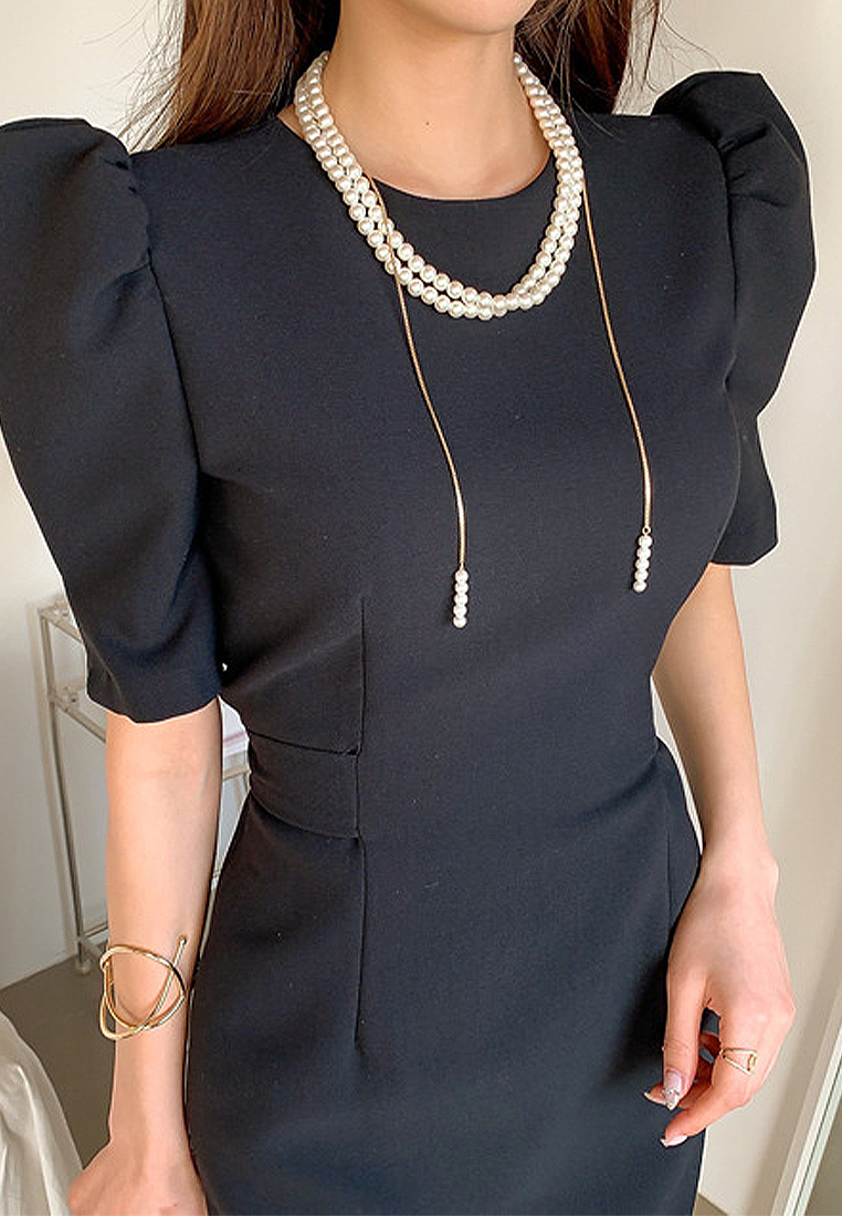 Summer lace up waist cinching slim fit dress CA250325113BK