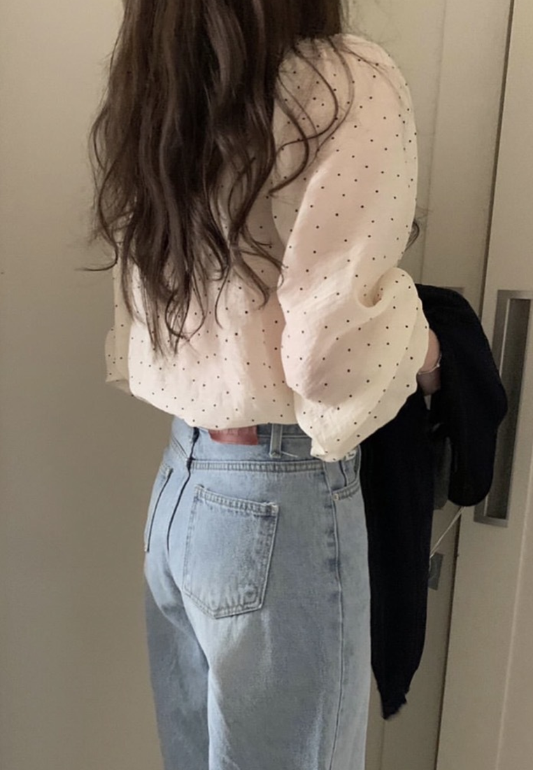 Early Fall Korean-Style Polka Dot Ribbon Shirt CA25090213BE