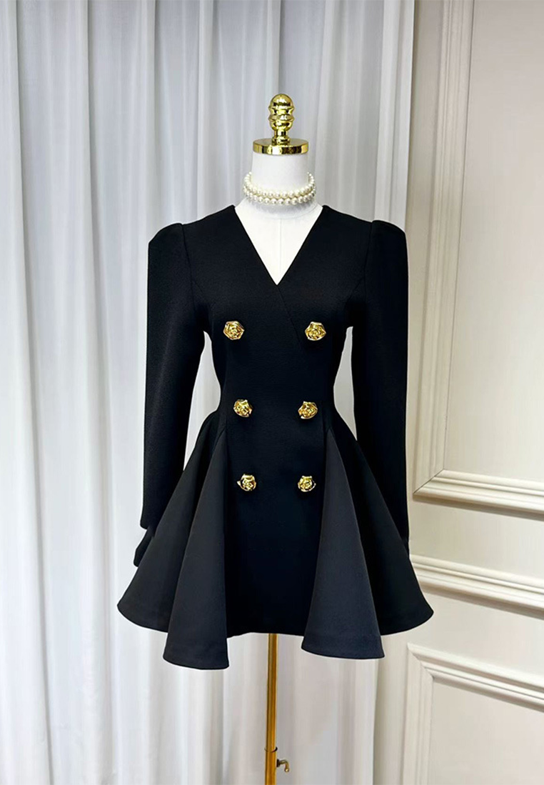 Rose Gold Button Slim-Fit Double-Breasted Tweed Dress CA25091513BK