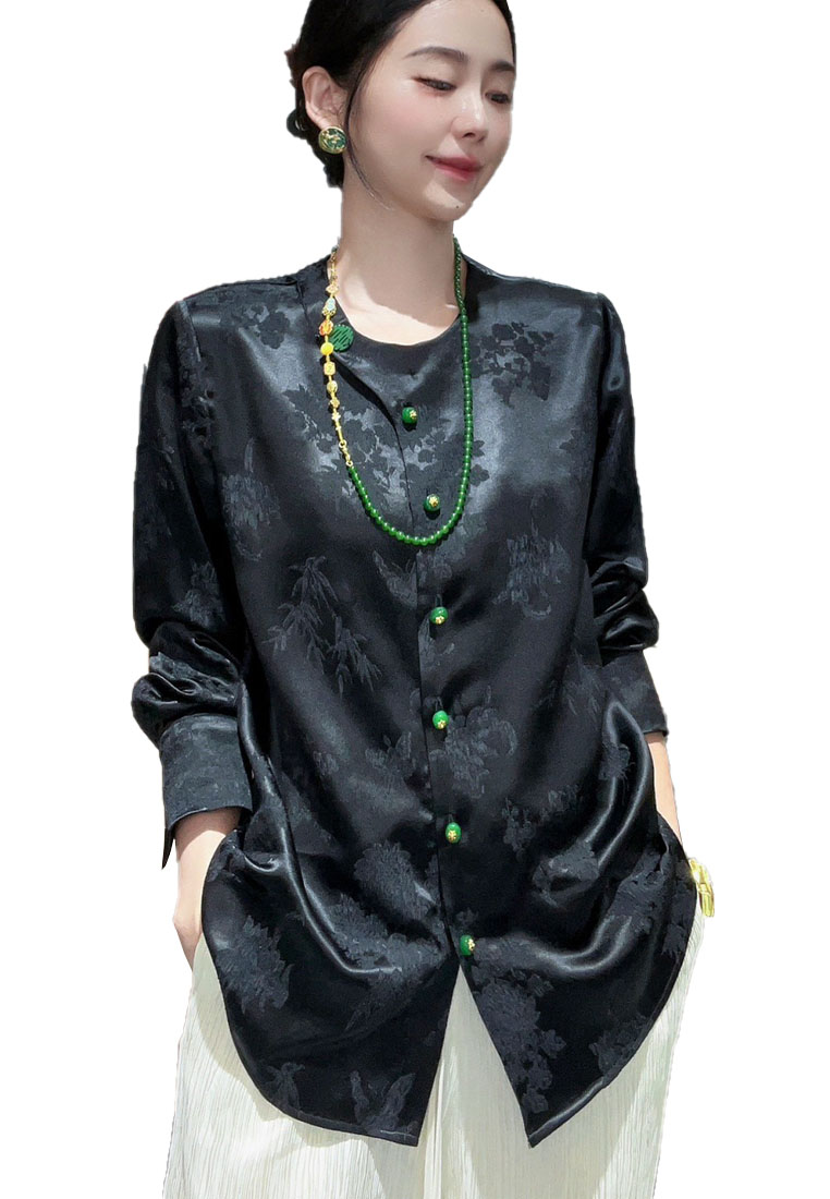 Fashionable light luxury silk jacquard embossed texture shirt top CA010613BE