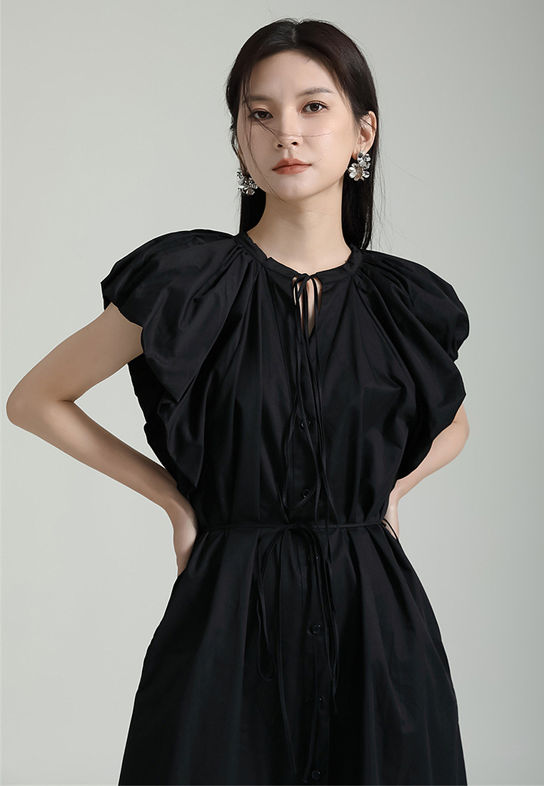 2024 Retro Ruffle Sleeves Single breasted Skirt CA24030113BK
