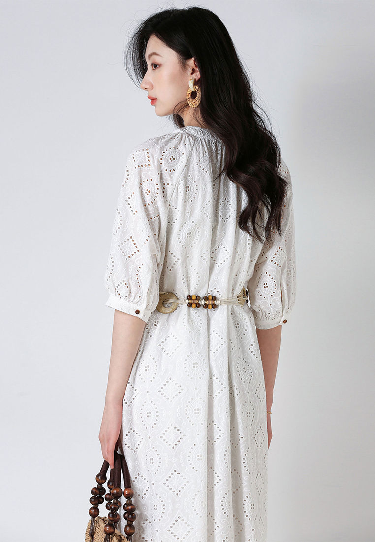Summer hollow embroidery bohemian holiday style dress CA25052913W