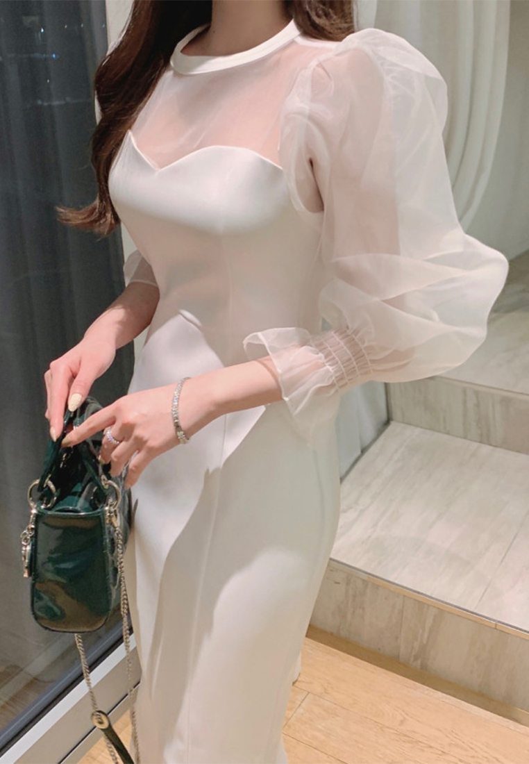 French style round neck solid color dress CA241128113W