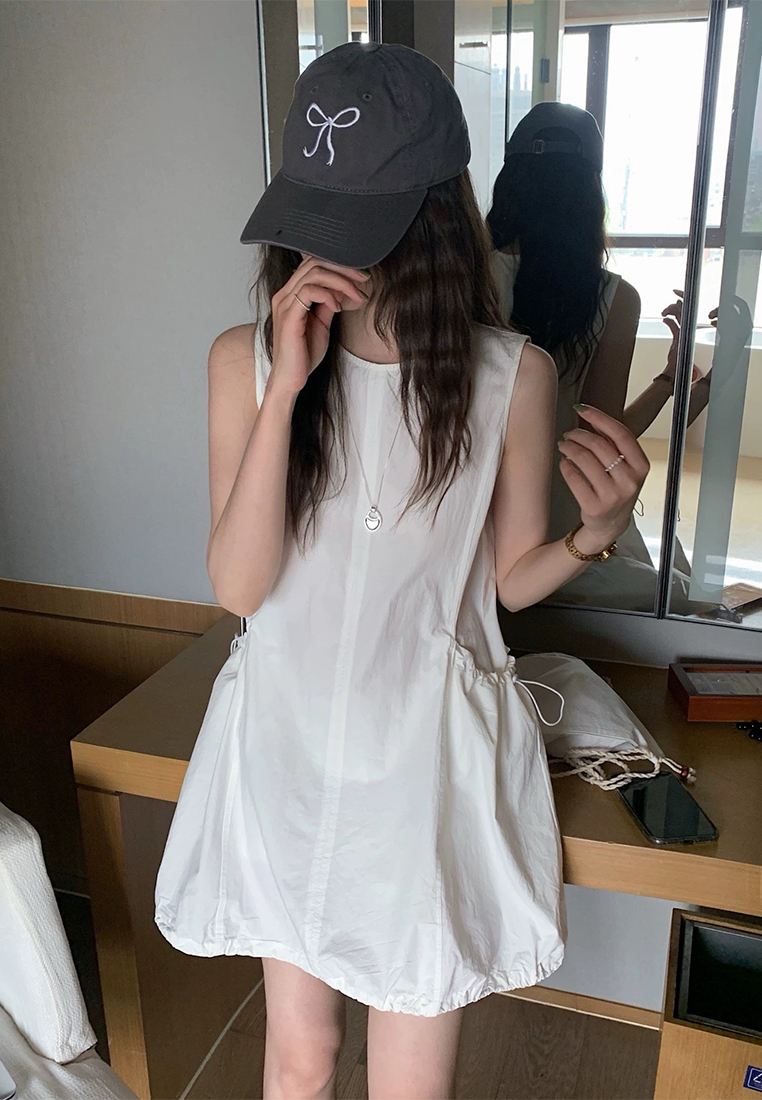 New arrival all-match round neck pocket sleeveless dress CA25070913W