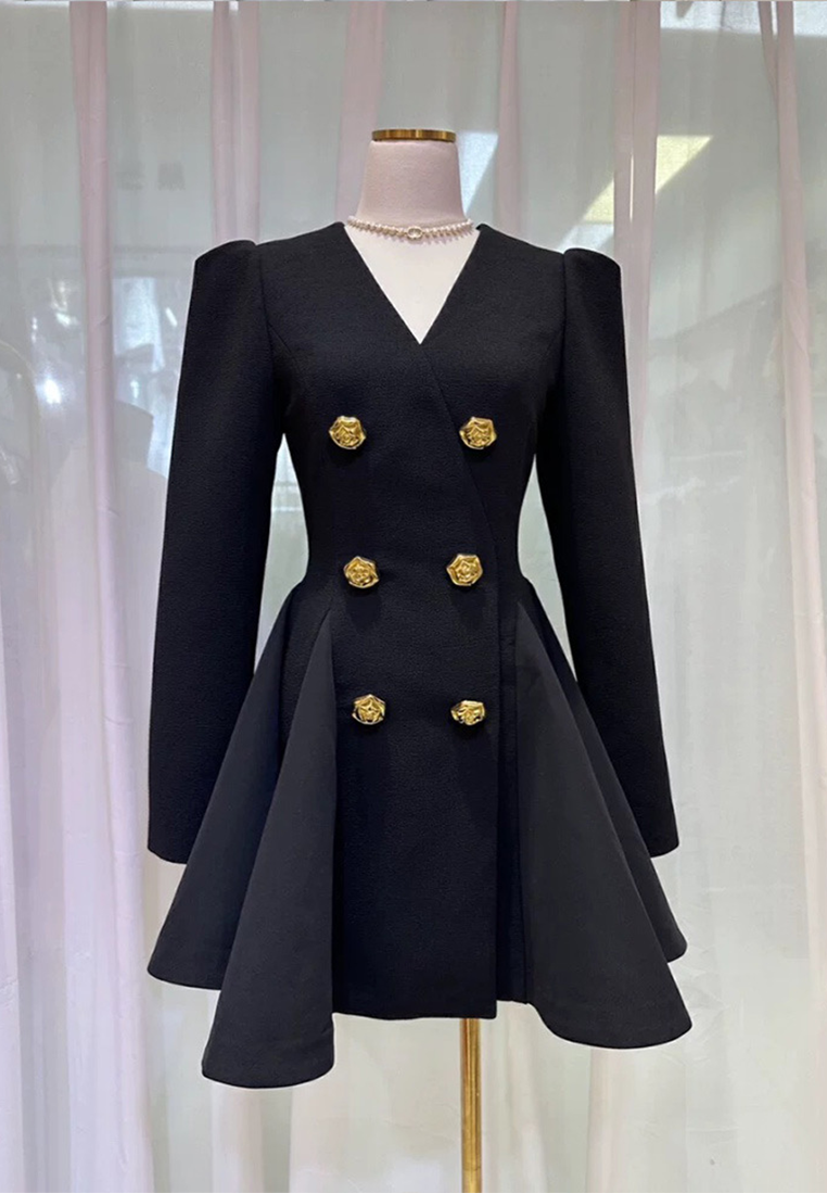 Rose Gold Button Slim-Fit Double-Breasted Tweed Dress CA25091513BK