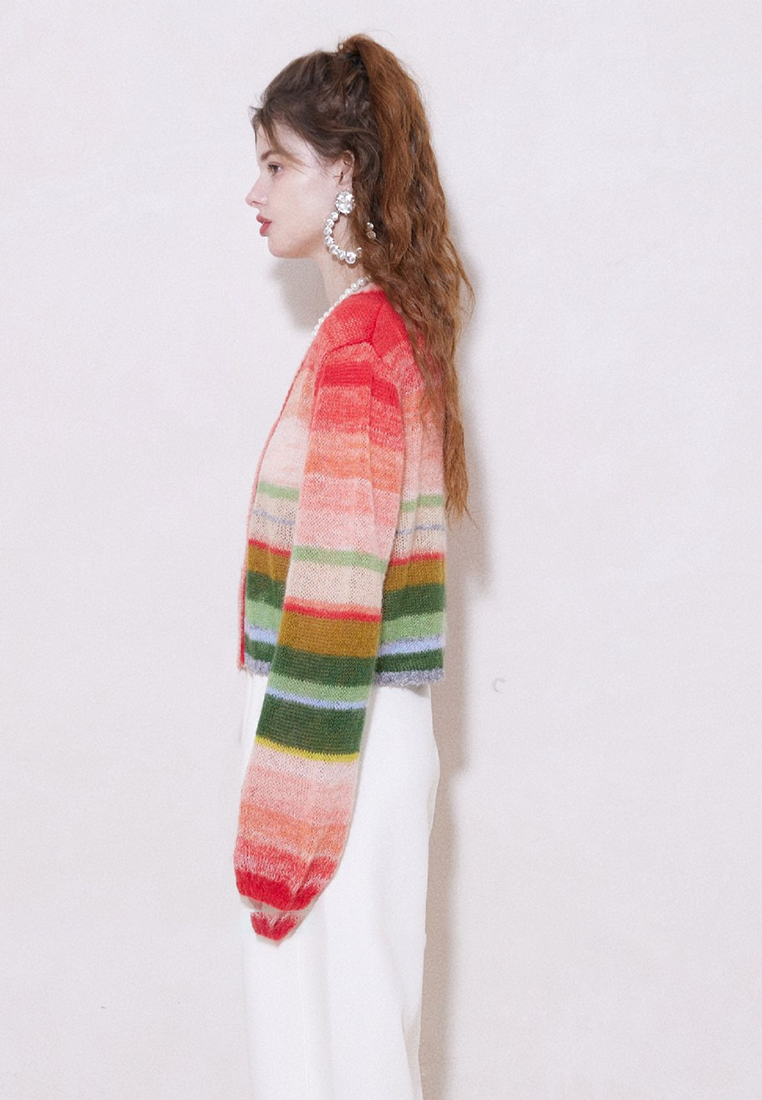 Autumn and winter rainbow retro lantern sleeve wool cardigan CA25092513MT