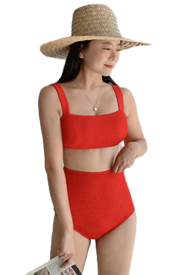 Solid high-waisted beach resort swimsuit set CA24032113W