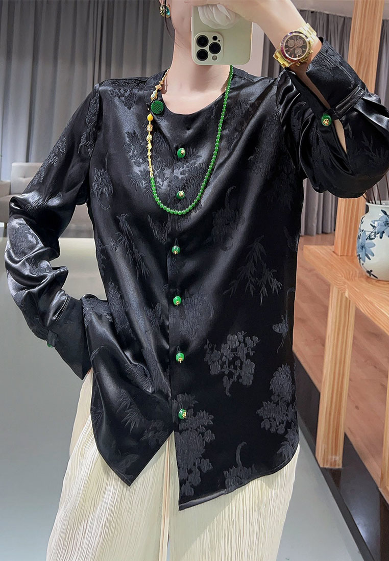 Fashionable light luxury silk jacquard embossed texture shirt top CA010613BE