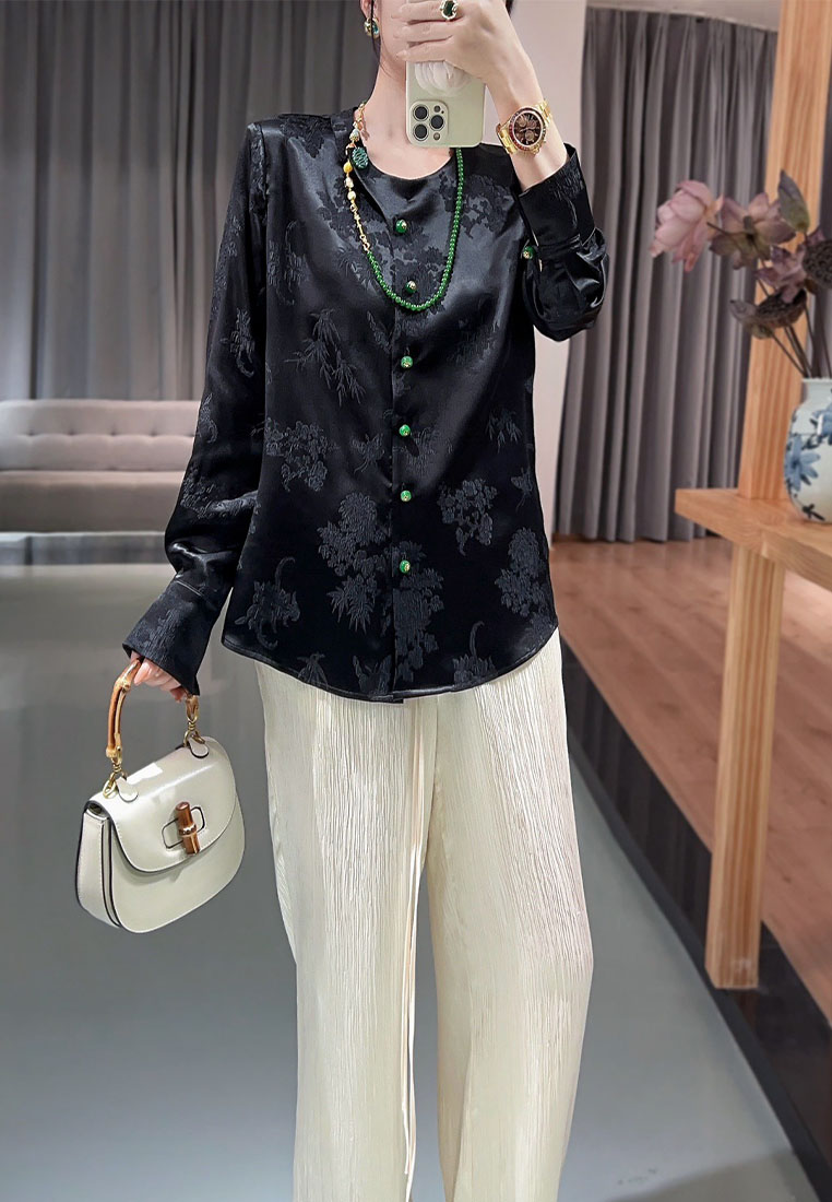 Fashionable light luxury silk jacquard embossed texture shirt top CA010613BE