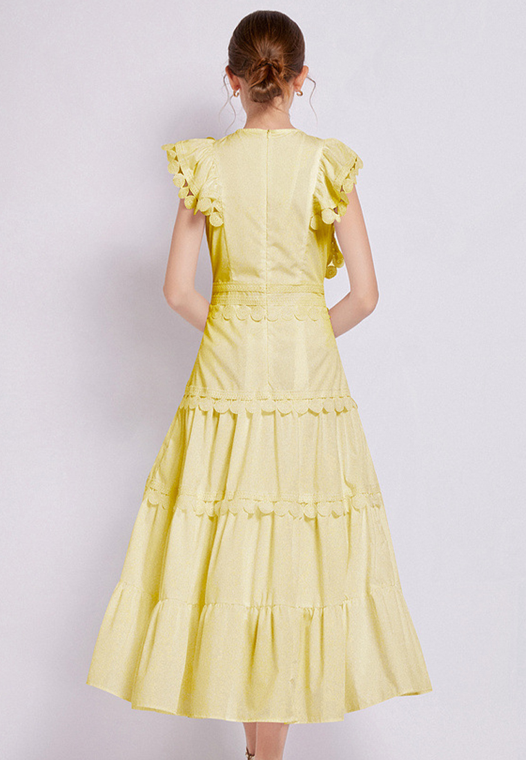 2024 New Round Neck Waistband Solid Color Dress CA24032613W