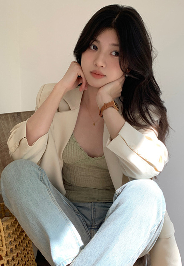 2024 summer ribbed lace suspender top CA24041013PI