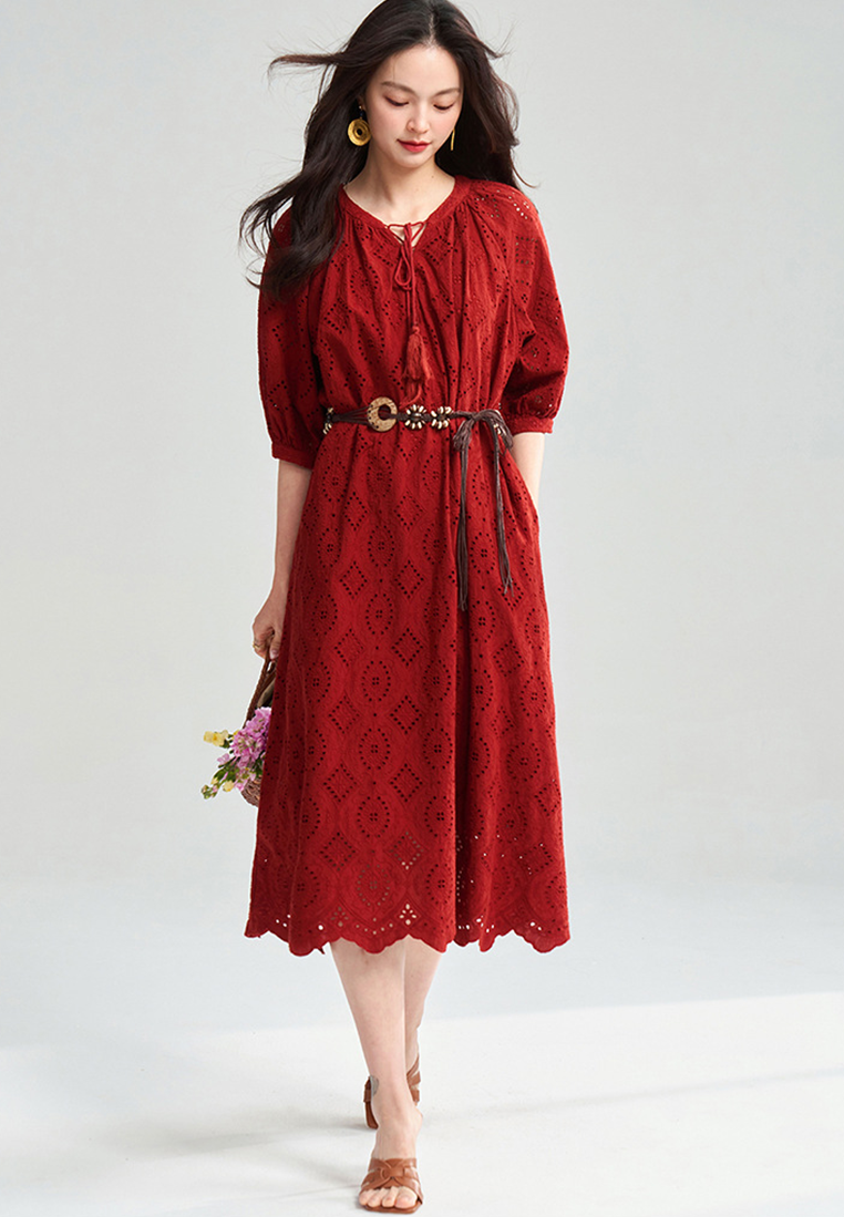 Summer hollow embroidery bohemian holiday style dress CA25052913W