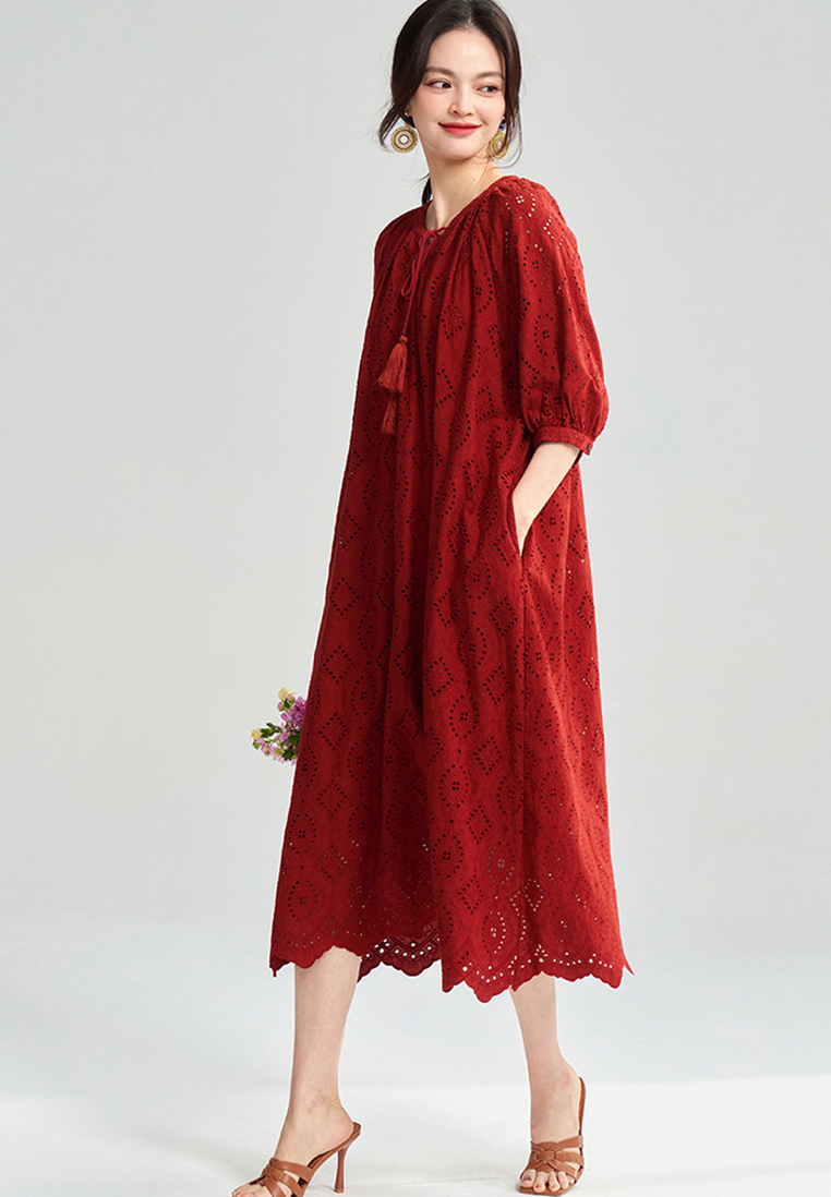 Summer hollow embroidery bohemian holiday style dress CA25052913W