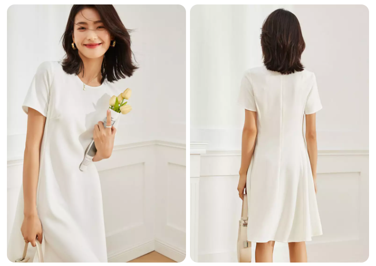 Simple and Elegant Solid Color Short Sleeve Dress CA101934RD