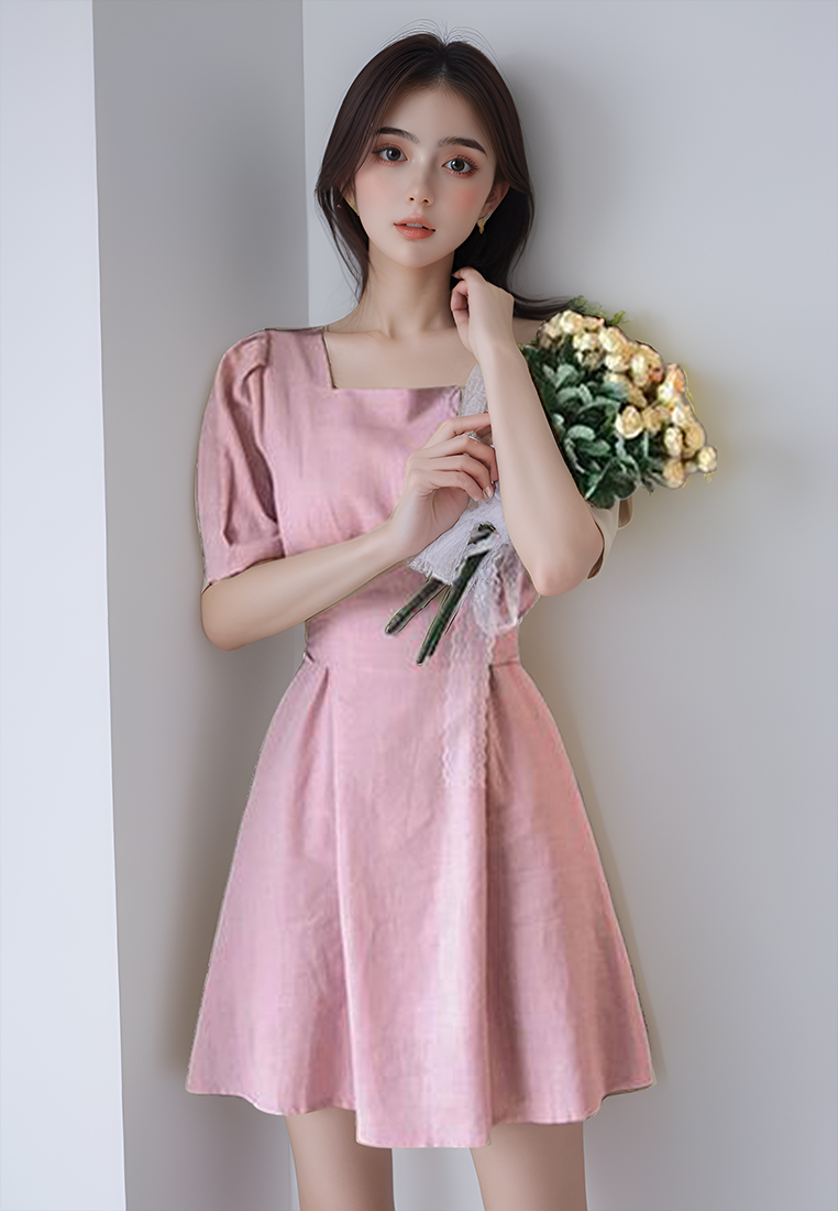 Retro waist cinching dress with temperament CA25032749W