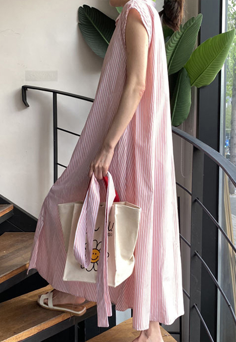 2023 Summer New Simple Striped Sleeveless Korean-style Shirt Dress CA061314BL