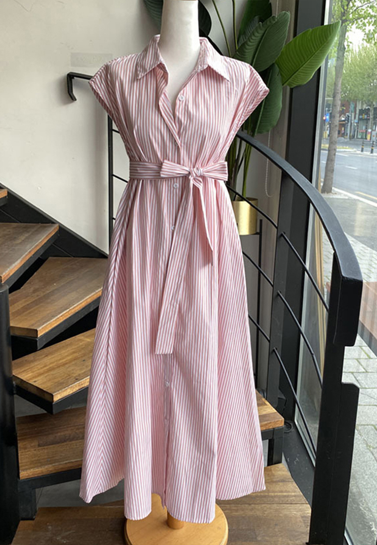 2023 Summer New Simple Striped Sleeveless Korean-style Shirt Dress CA061314BL