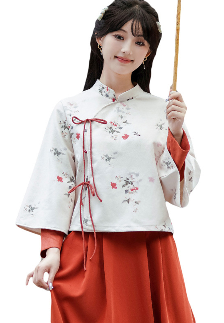 Vintage Deer Velvet Two-Piece Cheongsam Set for Girls CA0110114