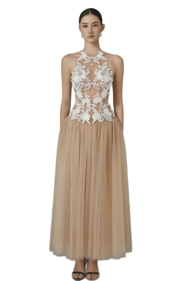 Elegant Sleeveless Floral Embroidered Maxi Dress Formal Wedding Guest Prom Dress K26040914