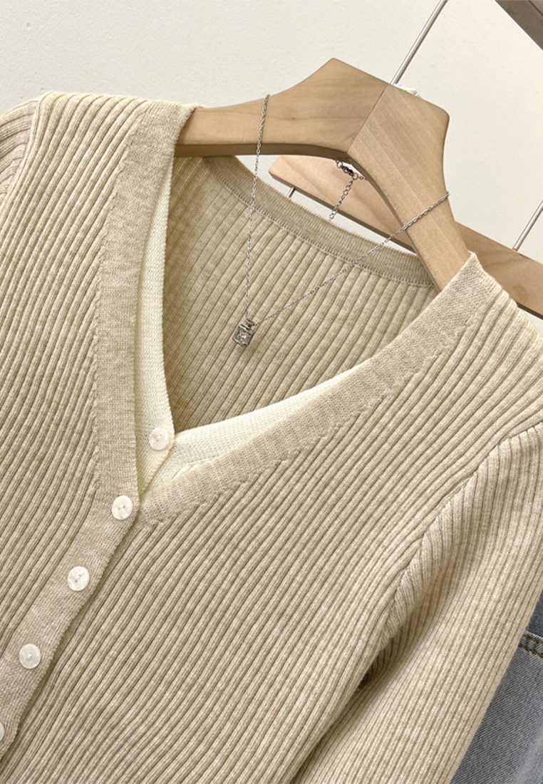 Preppy fake two-piece top knitted cardigan jacket CA110214BE