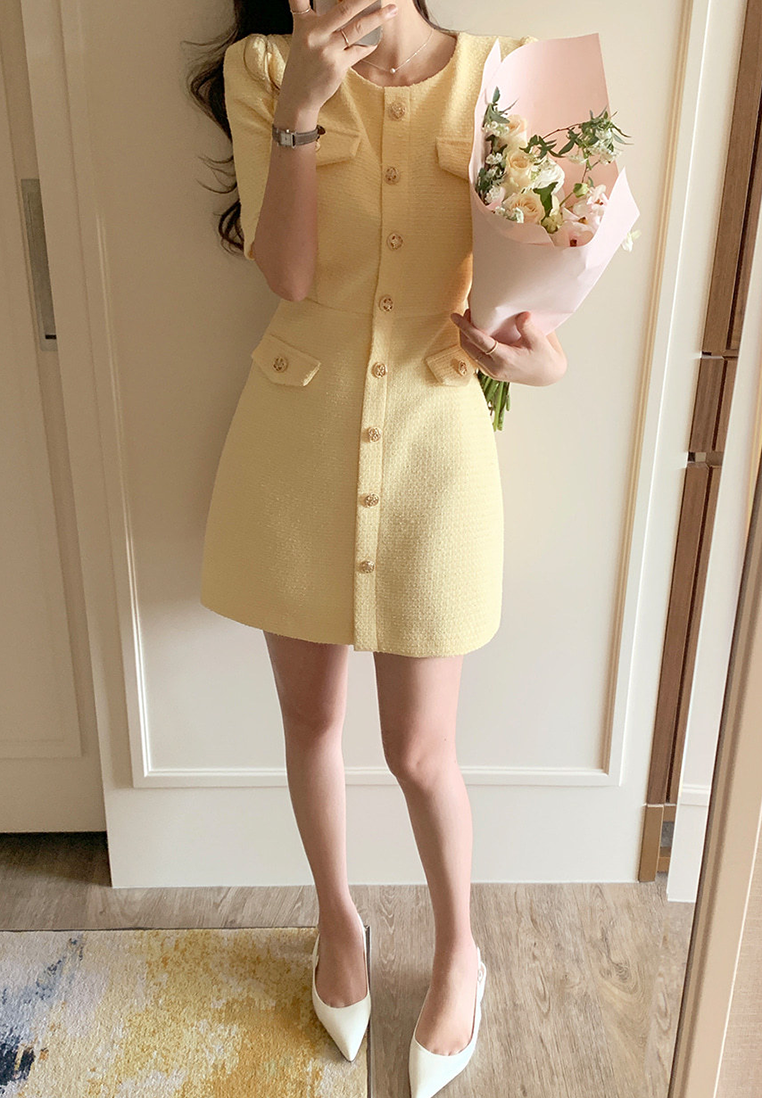 Summer new chic tweed short-sleeved dress CA25022414YE