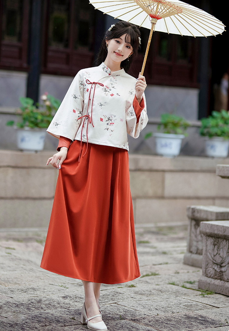 Vintage Deer Velvet Two-Piece Cheongsam Set for Girls CA0110114