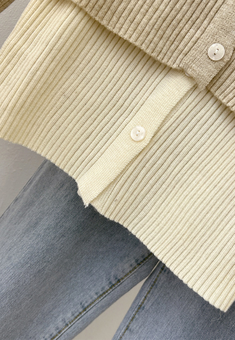 Preppy fake two-piece top knitted cardigan jacket CA110214BE