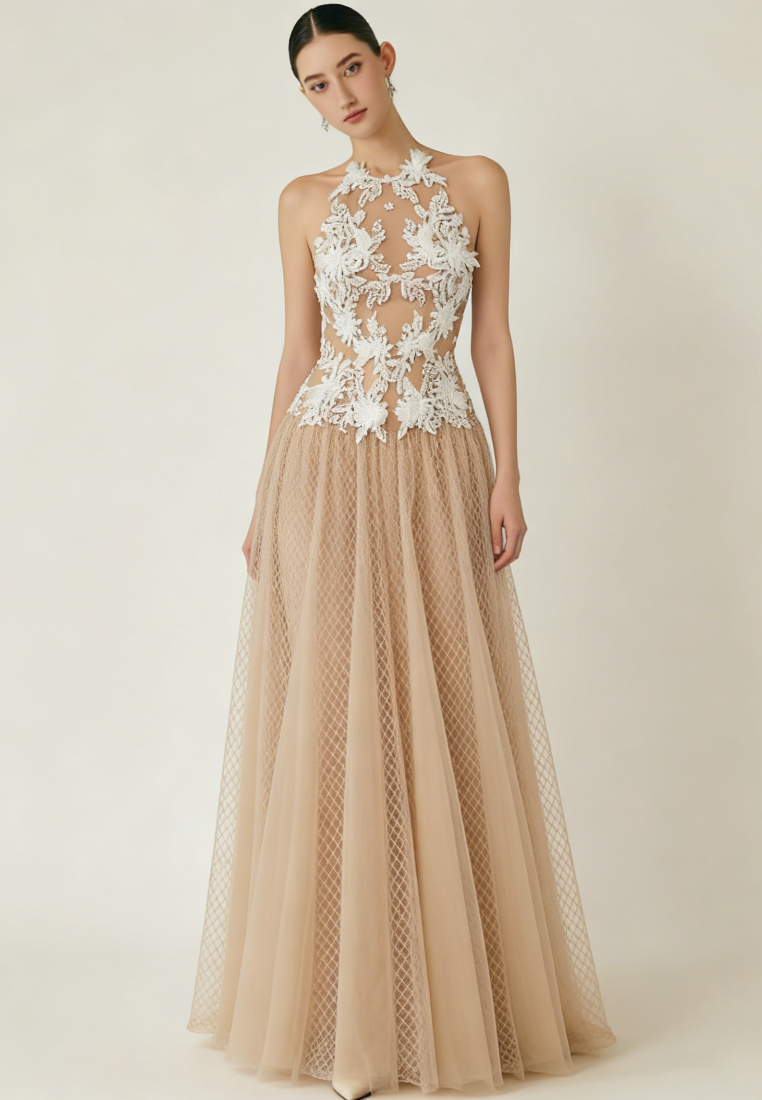 Elegant Sleeveless Floral Embroidered Maxi Dress Formal Wedding Guest Prom Dress K26040914