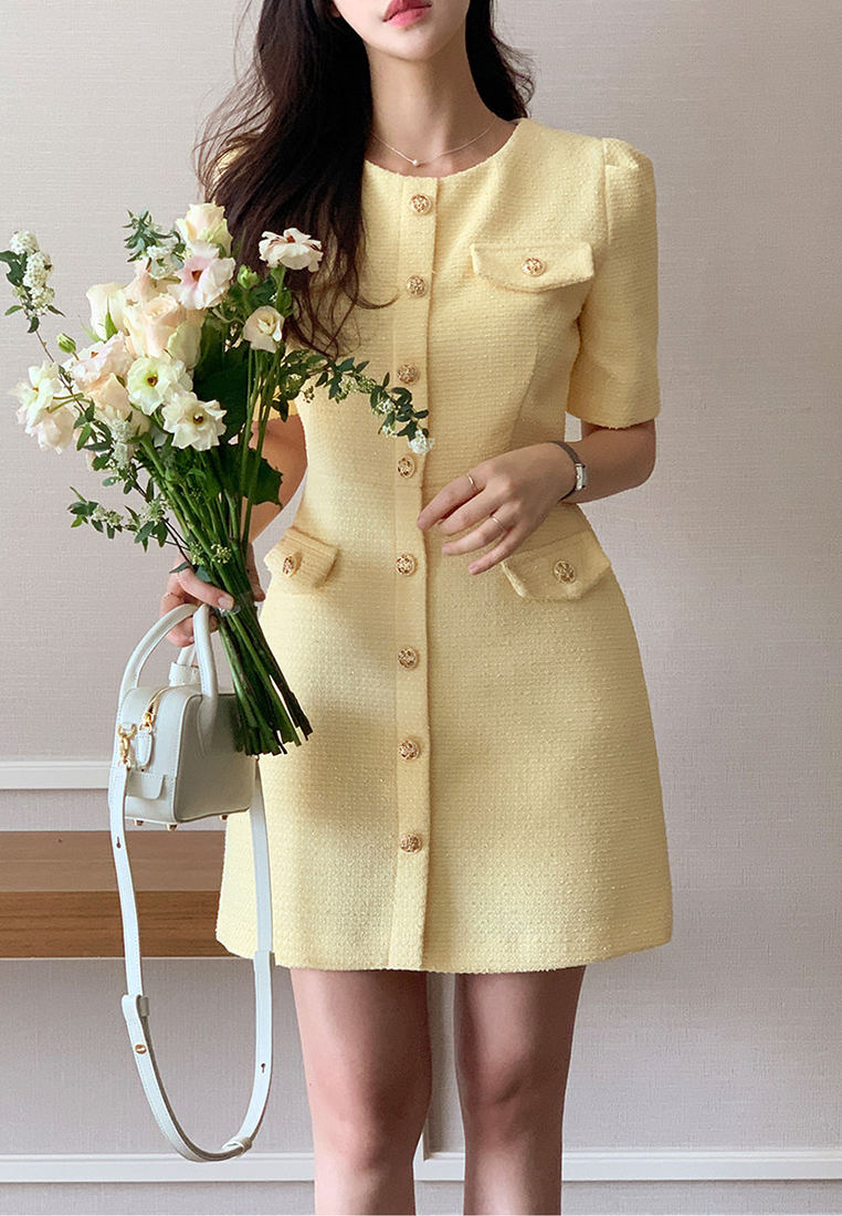 Summer new chic tweed short-sleeved dress CA25022414YE