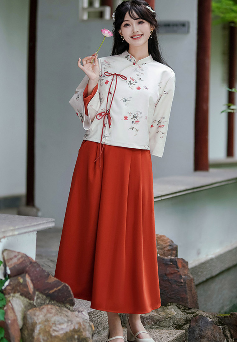 Vintage Deer Velvet Two-Piece Cheongsam Set for Girls CA0110114