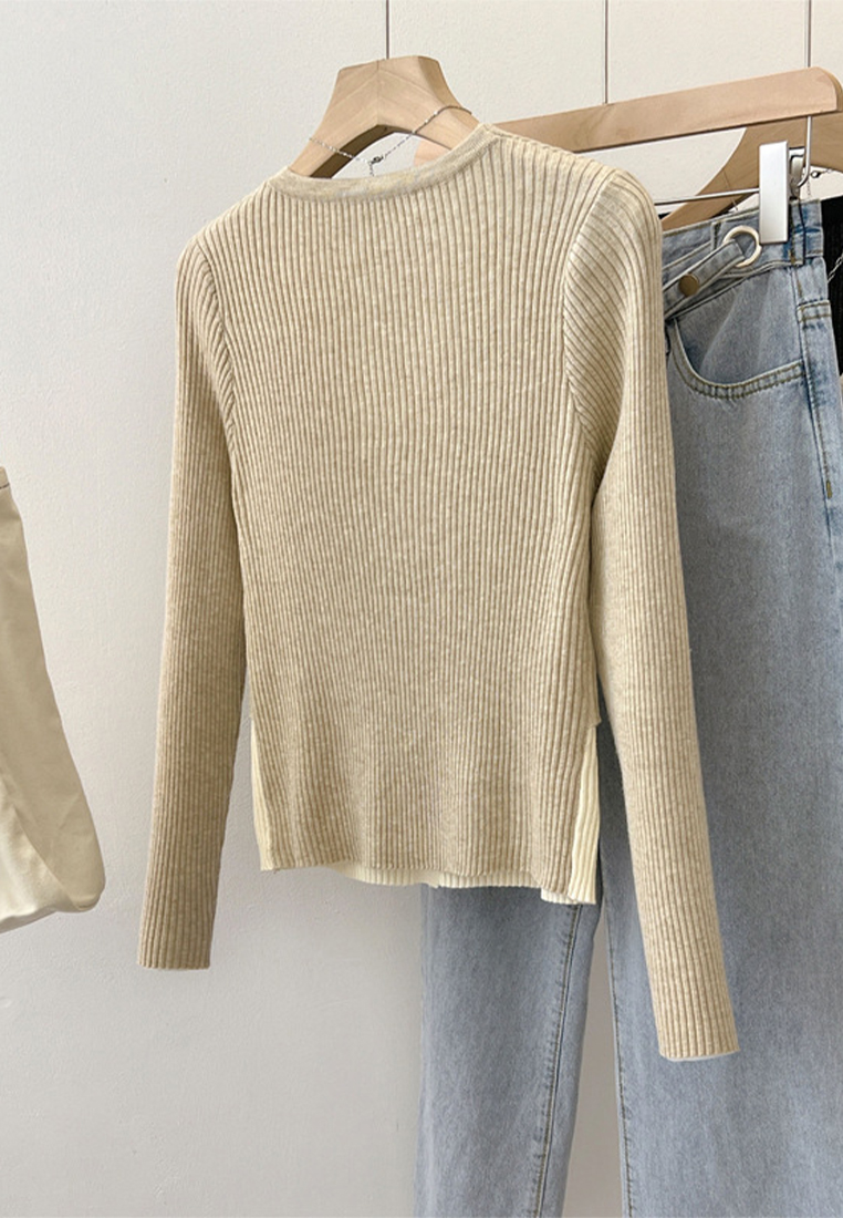 Preppy fake two-piece top knitted cardigan jacket CA110214BE