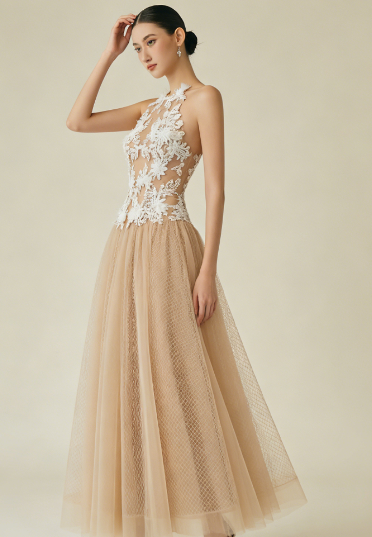 Elegant Sleeveless Floral Embroidered Maxi Dress Formal Wedding Guest Prom Dress K26040914