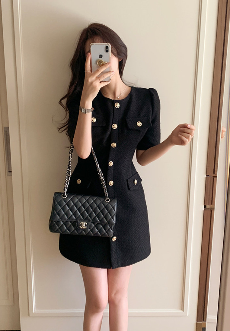 Summer new chic tweed short-sleeved dress CA25022414YE