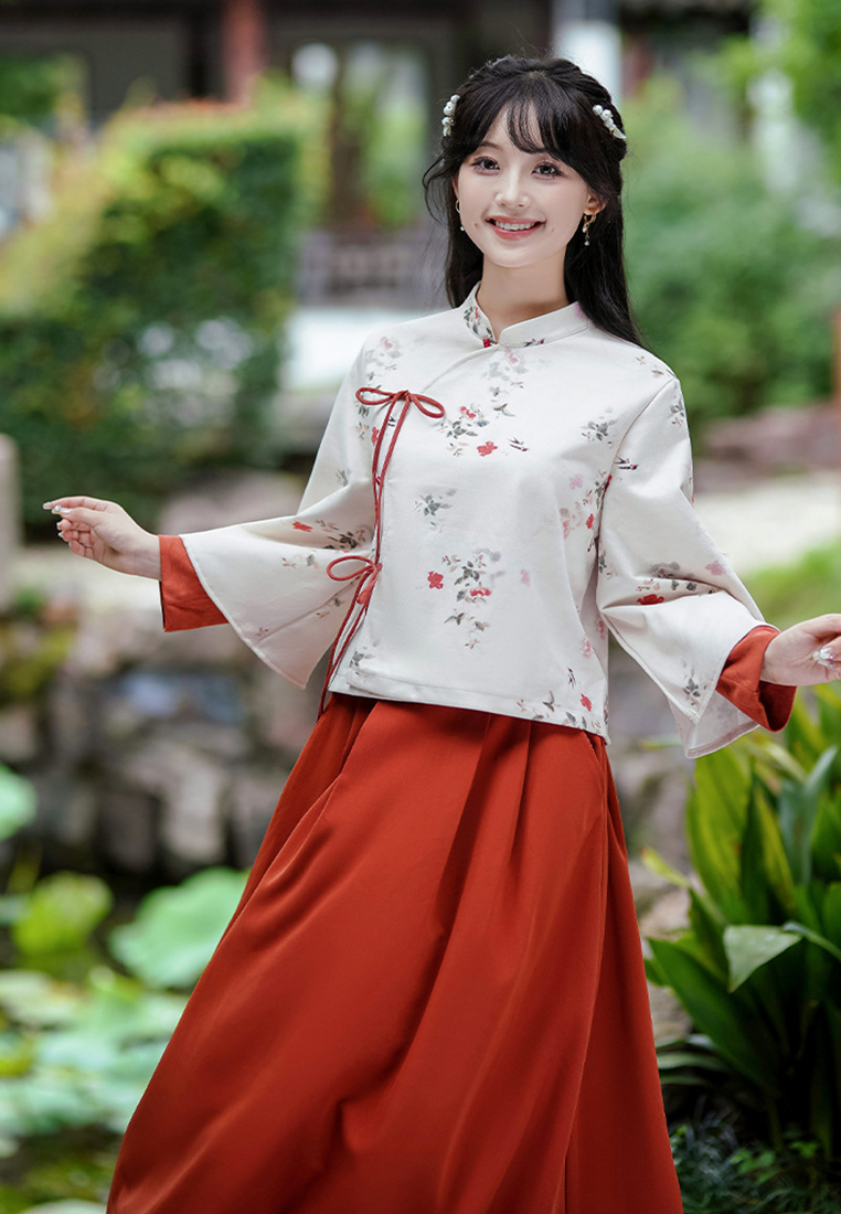 Vintage Deer Velvet Two-Piece Cheongsam Set for Girls CA0110114