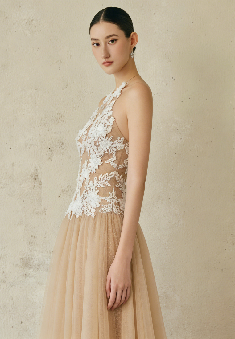 Elegant Sleeveless Floral Embroidered Maxi Dress Formal Wedding Guest Prom Dress K26040914