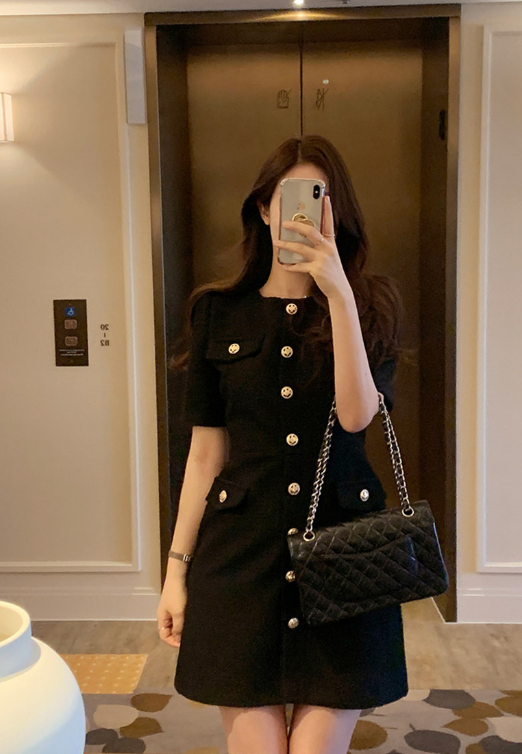 Summer new chic tweed short-sleeved dress CA25022414YE