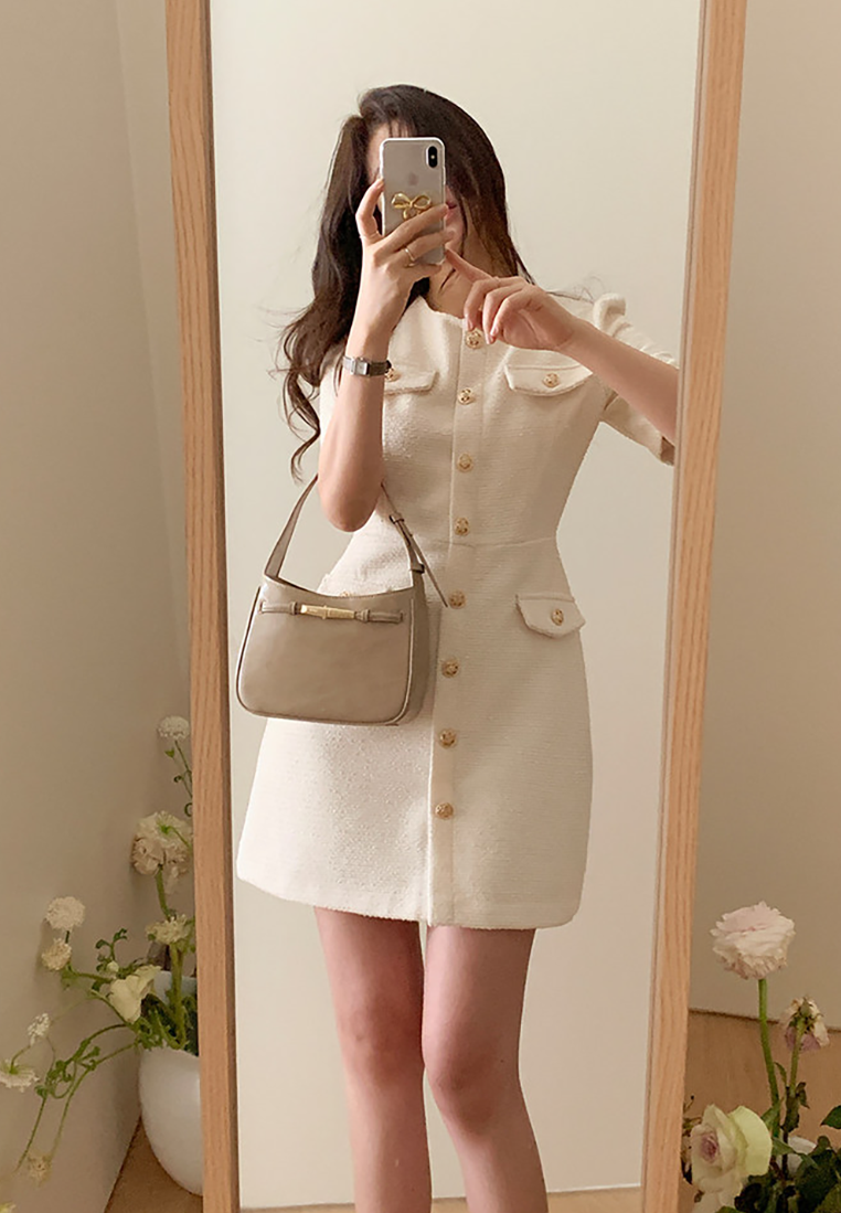 Summer new chic tweed short-sleeved dress CA25022414YE