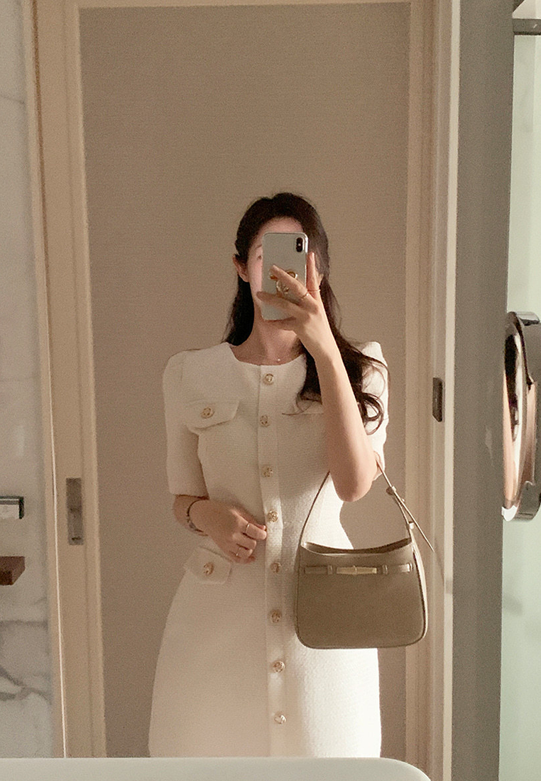 Summer new chic tweed short-sleeved dress CA25022414YE