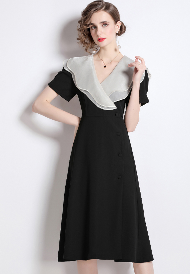 New French Hepburn Ruffle Dress A021914BK