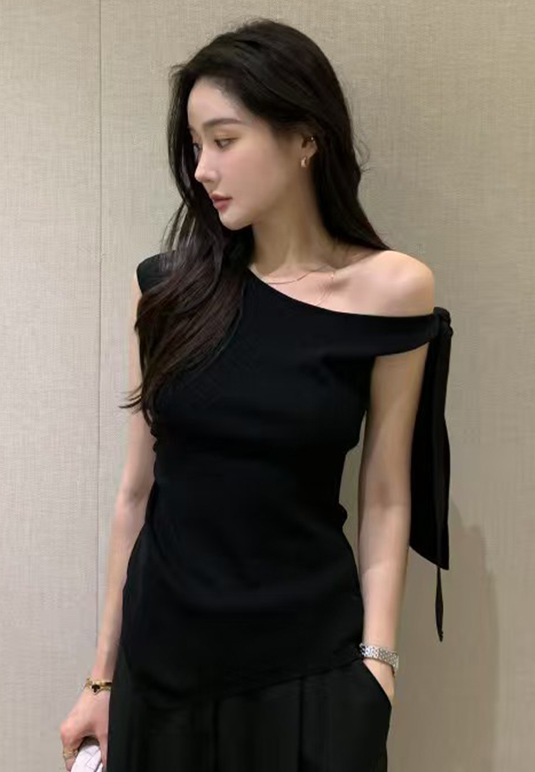 French style knitted short-sleeved top  CA25070914BK