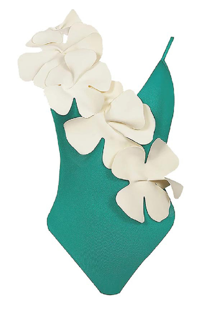  Retro elegant ruffled body-fitting one-piece waist-back strap hollow-out solid-color swimsuit CA23050414 -sunnydaysweety