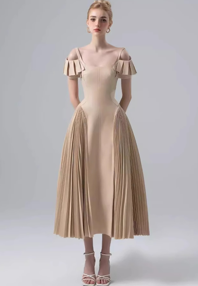 2025 Spring/Summer Off-the-shoulder Lotus Leaf Flying Sleeve Dress CA25032714BE