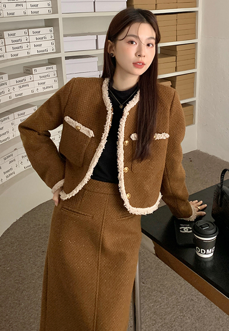 New retro jacket hip hugging skirt set CA241128114BW