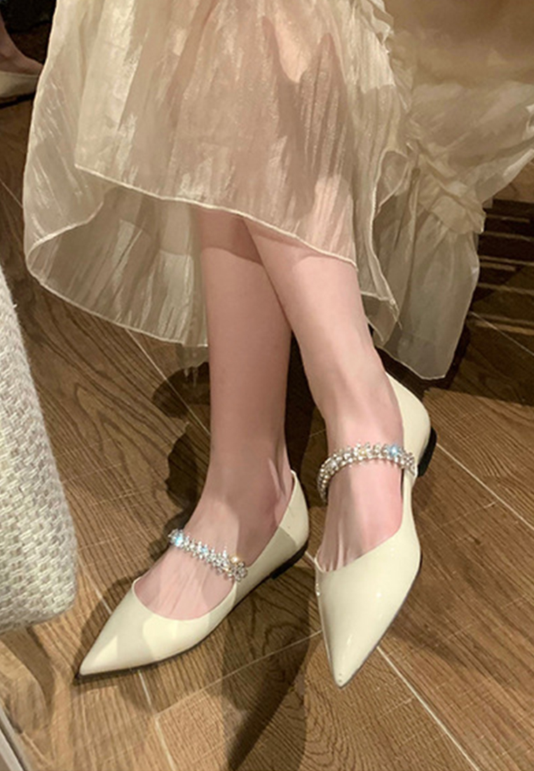 Spring and summer rhinestone shallow pointed flat shoes CA225042214PI