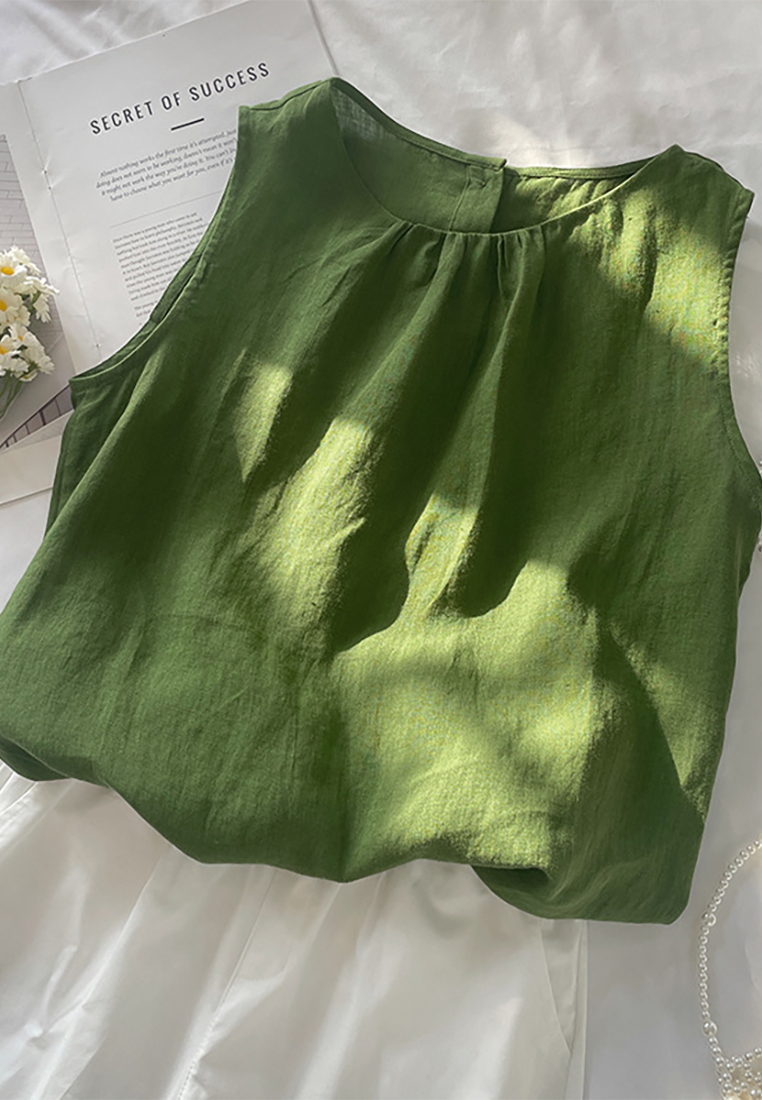 New retro linen sleeveless vest CA25070914GR