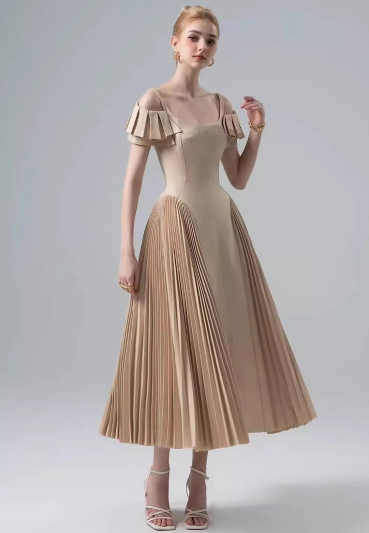 2025 Spring/Summer Off-the-shoulder Lotus Leaf Flying Sleeve Dress CA25032714BE