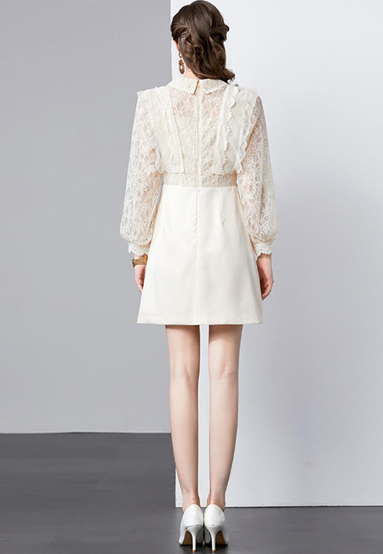 Rhinestone bead embroidery lantern sleeve dress A110614